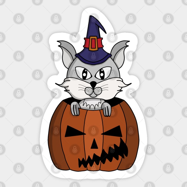 Pumpkin Witch Cat on Halloween Sticker by DiegoCarvalho